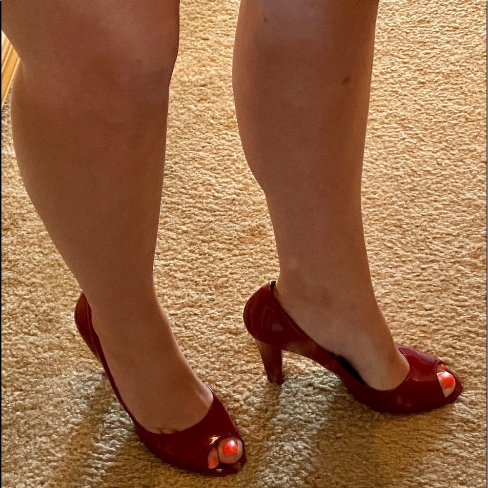 Beautiful Deep Red Peekaboo Toe Heel